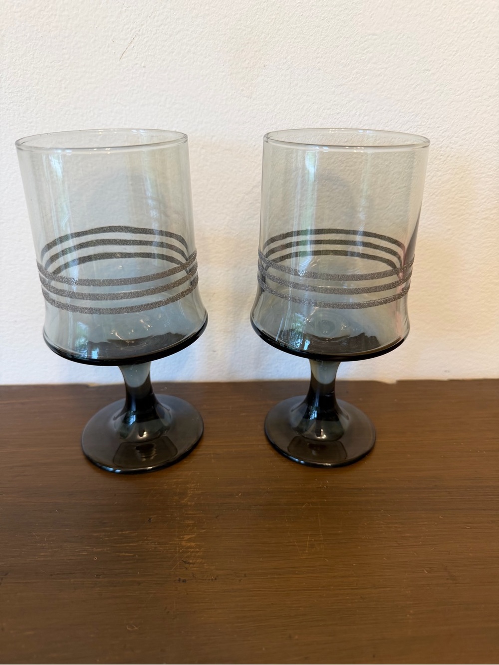 Libbey Smoky Gray Striped Goblets - Pair